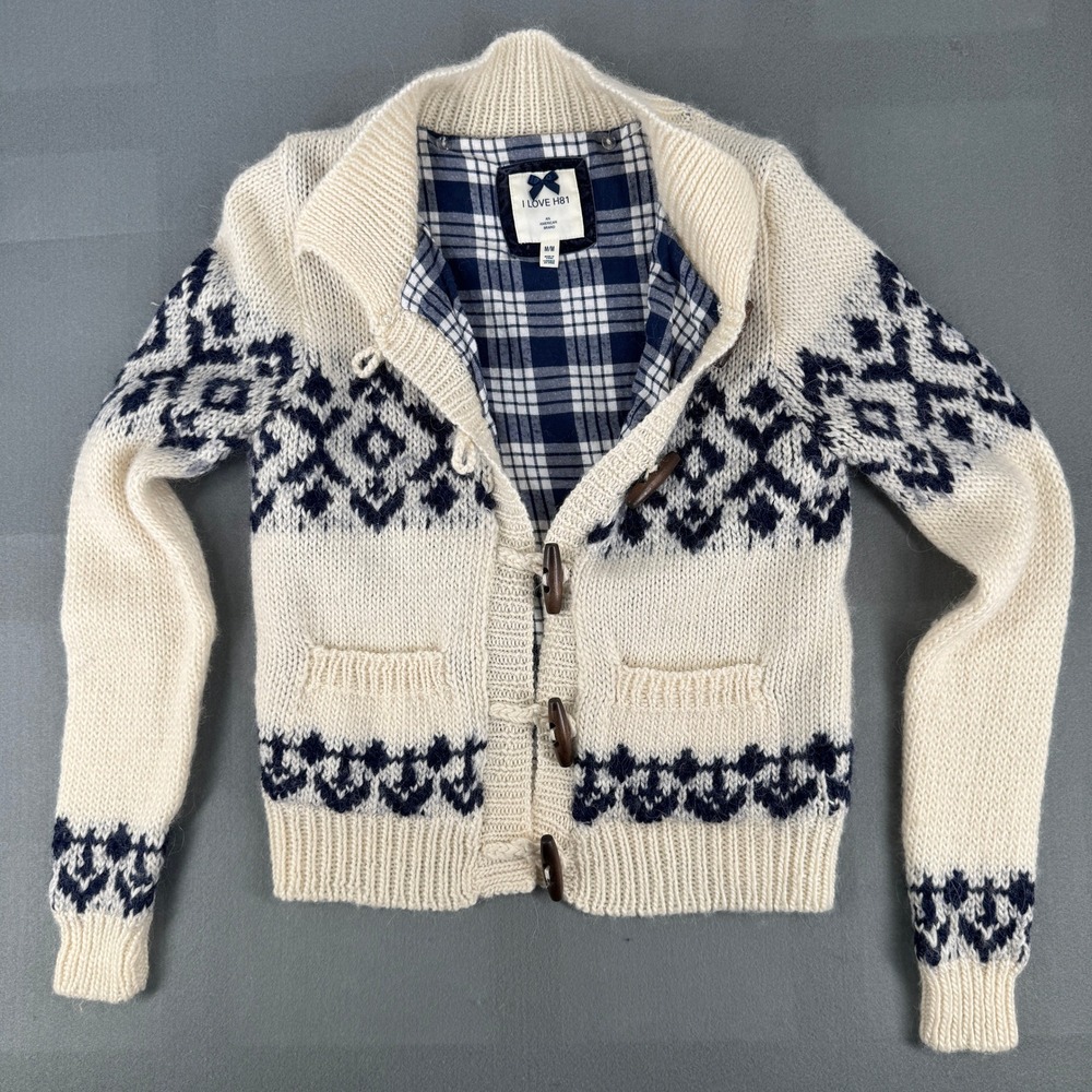 I Love H81 Wool Alpaca Toggle Cardigan Sweater M Fair Isle Cabincore Gorpcore
